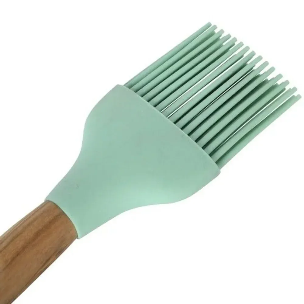 Pioneer Woman Bristle Basting Brush with Olivewood Handle Silcone Green New